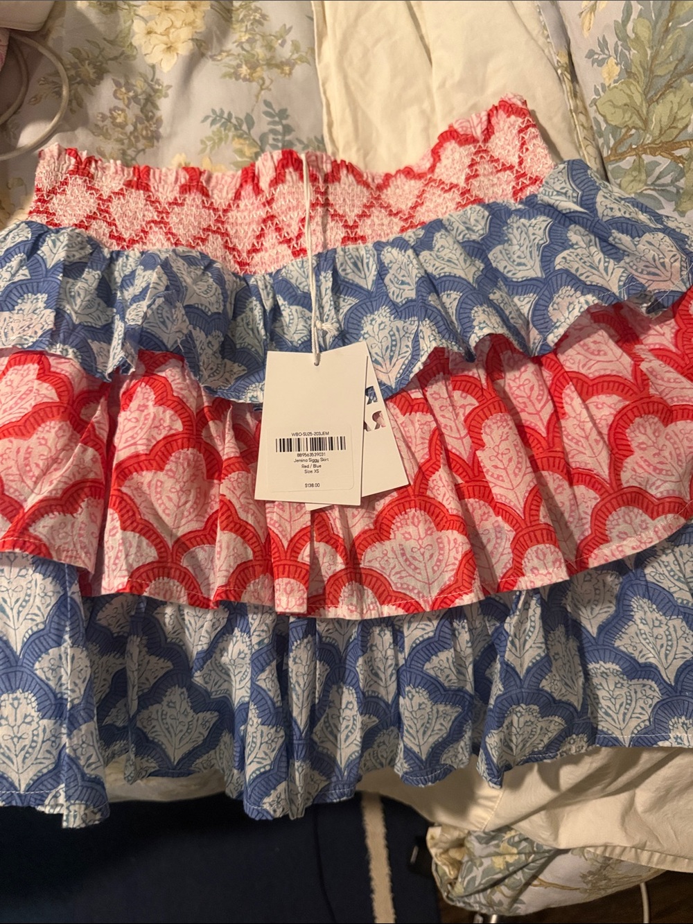 Roller Rabbit Women’s Red & Blue Tiered Smocked Waist Skirt